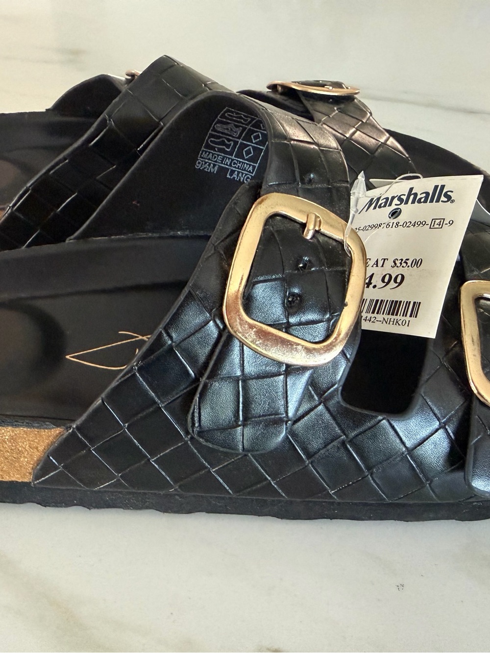 Joie Double Buckle Slide Sandals Black Woven Embossed Size 9.5 NWT